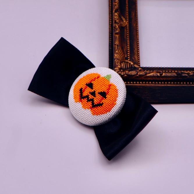 ジャックオランタン　ハロウィン　かぼちゃ　くるみボタン　クロスステッチ刺繍 | 6枚目